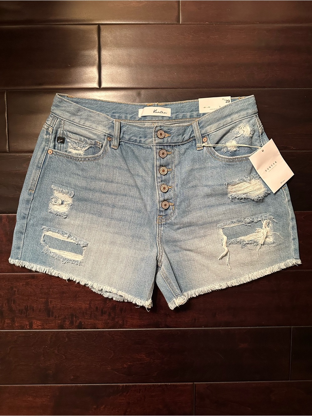 KanCan Light Blue Distressed High-Rise Denim Shorts 29